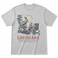 Vintage Louisiana State Graphic T-Shirt in Heather Gray, front view on a white background
