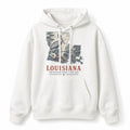 Vintage Louisiana State Graphic Pullover Hoodie in White, front view on a white background
