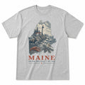 Vintage Maine State Graphic T-Shirt in Heather Gray, front view on a white background
