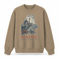 Vintage Maine State Graphic Crewneck Sweatshirt in Khaki, front view on a white background