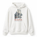 Vintage Maine State Graphic Pullover Hoodie in White, front view on a white background