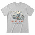 Vintage Maryland State Graphic T-Shirt in Heather Gray, front view on a white background