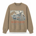 Vintage Maryland State Graphic Crewneck Sweatshirt in Khaki, front view on a white background