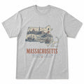 Vintage Massachusetts State Graphic T-Shirt in Heather Gray, front view on a white background