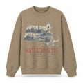 Vintage Massachusetts State Graphic Crewneck Sweatshirt in Khaki, front view on a white background