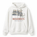 Vintage Massachusetts State Graphic Pullover Hoodie in White, front view on a white background