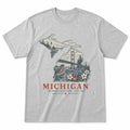 Vintage Michigan State Graphic T-Shirt in Heather Gray, front view on a white background