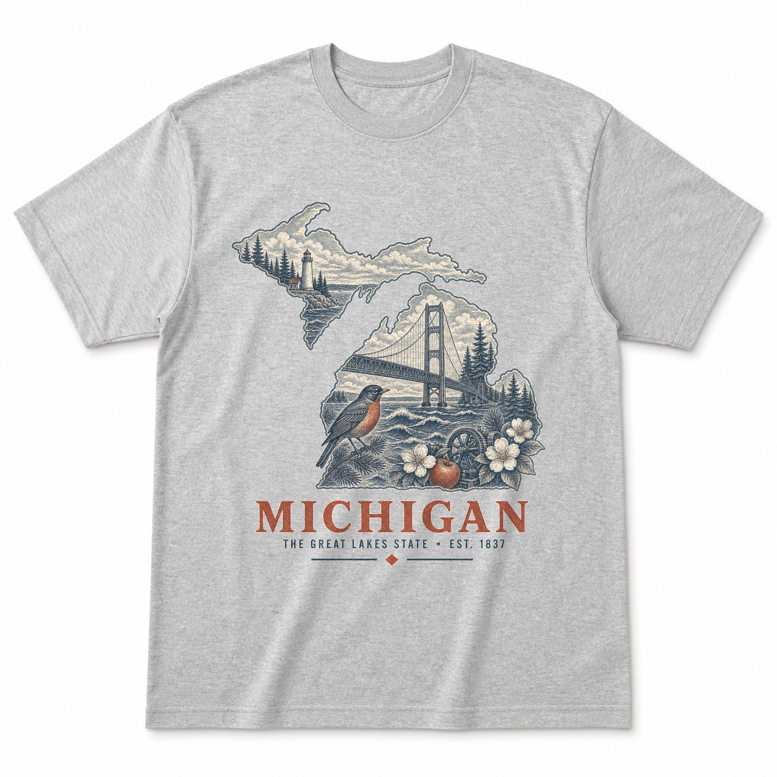 Vintage Michigan State Graphic T-Shirt in Heather Gray, front view on a white background