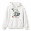 Vintage Michigan State Graphic Pullover Hoodie in White, front view on a white background