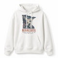 Vintage Minnesota State Graphic Pullover Hoodie in White, front view on a white background