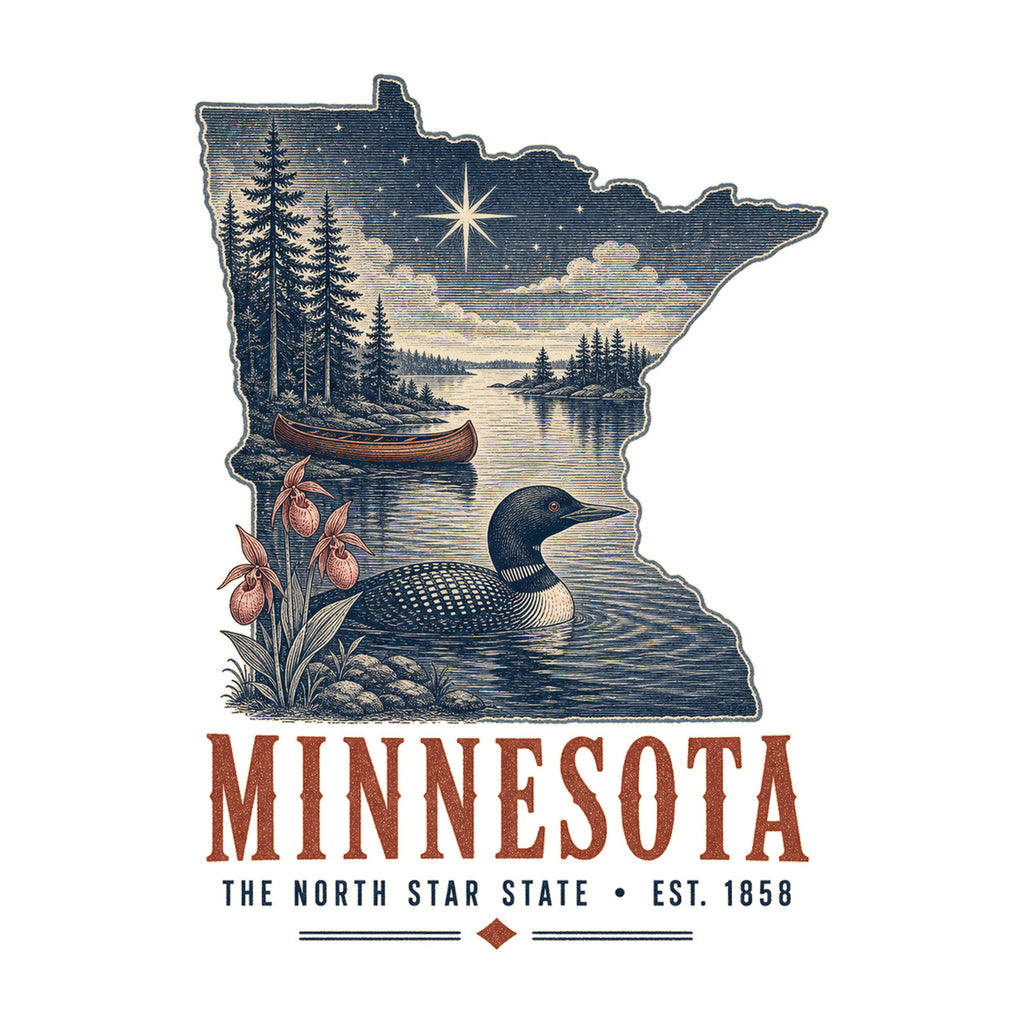 Minnesota vintage state artwork on a white background