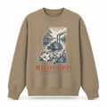 Vintage Mississippi State Graphic Crewneck Sweatshirt in Khaki, front view on a white background