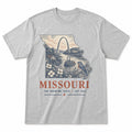 Vintage Missouri State Graphic T-Shirt in Heather Gray, front view on a white background