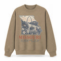 Vintage Missouri State Graphic Crewneck Sweatshirt in Khaki, front view on a white background