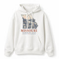 Vintage Missouri State Graphic Pullover Hoodie in White, front view on a white background