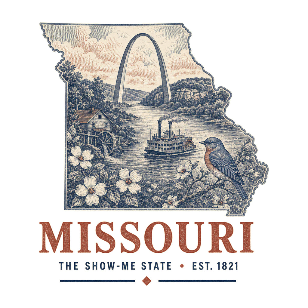 Missouri vintage state artwork on a white background