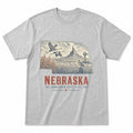 Vintage Nebraska State Graphic T-Shirt in Heather Gray, front view on a white background
