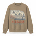 Vintage Nebraska State Graphic Crewneck Sweatshirt in Khaki, front view on a white background