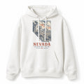 Vintage Nevada State Graphic Pullover Hoodie in White, front view on a white background