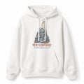 Vintage New Hampshire State Graphic Pullover Hoodie in White, front view on a white background