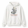 Vintage New Jersey State Graphic Pullover Hoodie in White, front view on a white background