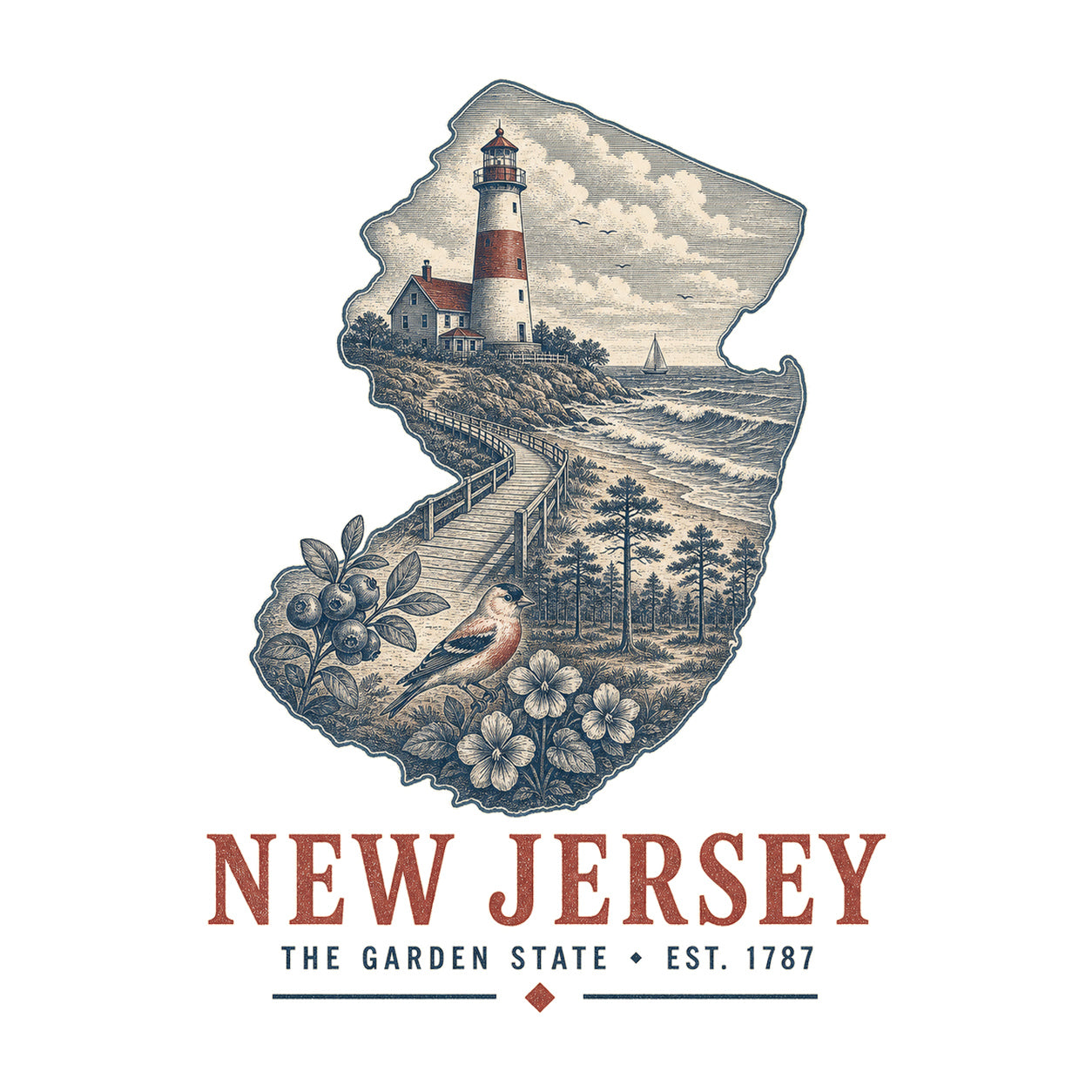 New Jersey vintage state artwork on a white background