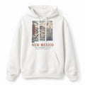Vintage New Mexico State Graphic Pullover Hoodie in White, front view on a white background