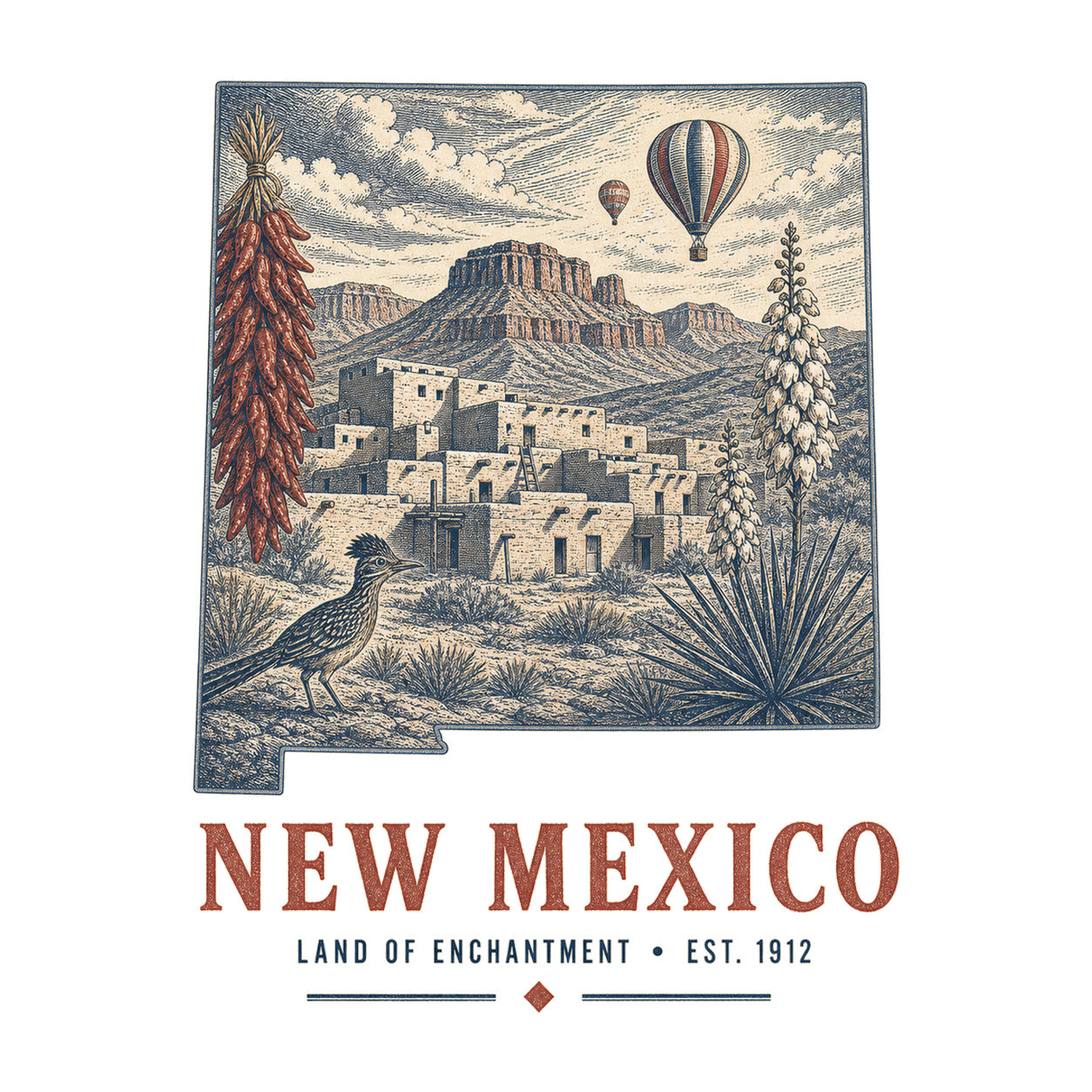 New Mexico vintage state artwork on a white background
