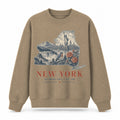 Vintage New York State Graphic Crewneck Sweatshirt in Khaki, front view on a white background