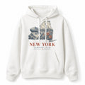 Vintage New York State Graphic Pullover Hoodie in White, front view on a white background