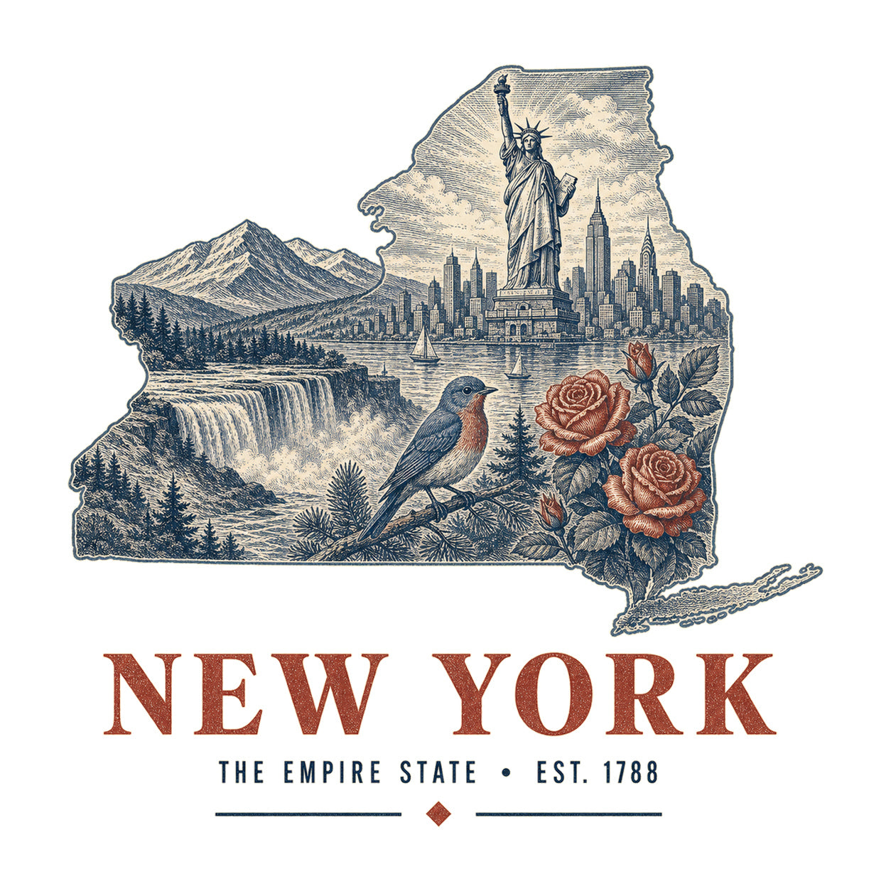New York vintage state artwork on a white background