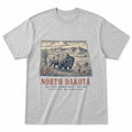 Vintage North Dakota State Graphic T-Shirt in Heather Gray, front view on a white background