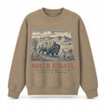 Vintage North Dakota State Graphic Crewneck Sweatshirt in Khaki, front view on a white background