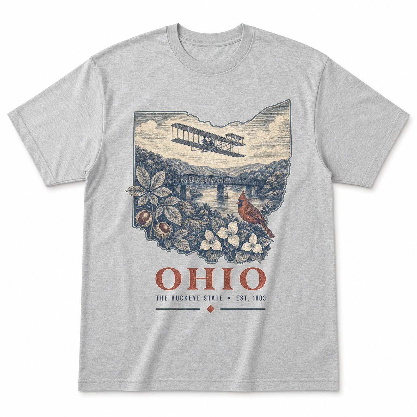 Vintage Ohio State Graphic T-Shirt in Heather Gray, front view on a white background
