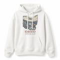 Vintage Ohio State Graphic Pullover Hoodie in White, front view on a white background