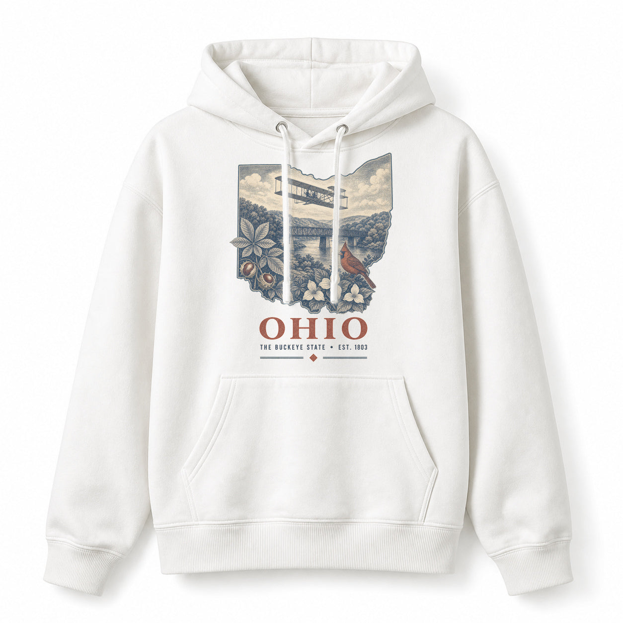 Vintage Ohio State Graphic Pullover Hoodie in White, front view on a white background