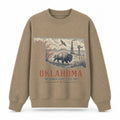 Vintage Oklahoma State Graphic Crewneck Sweatshirt in Khaki, front view on a white background
