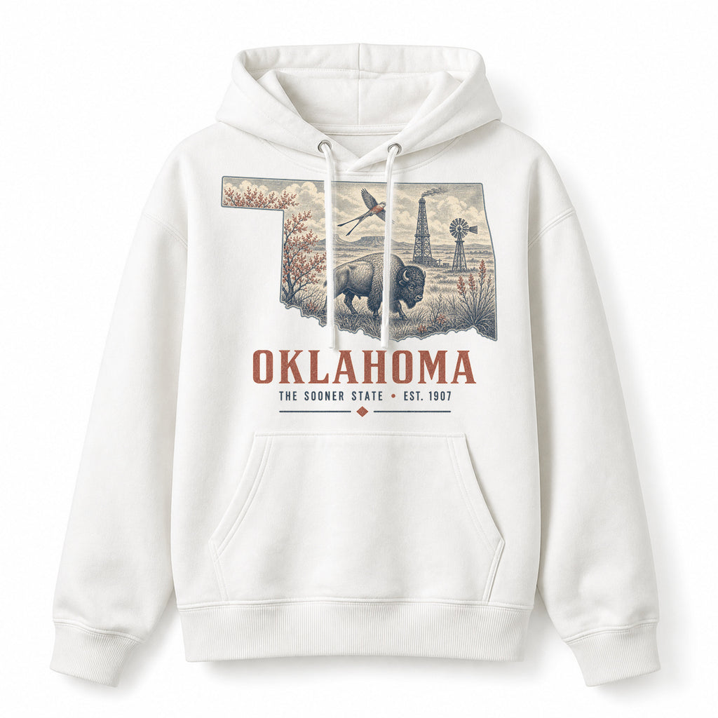 Vintage Oklahoma State Graphic Pullover Hoodie in White, front view on a white background