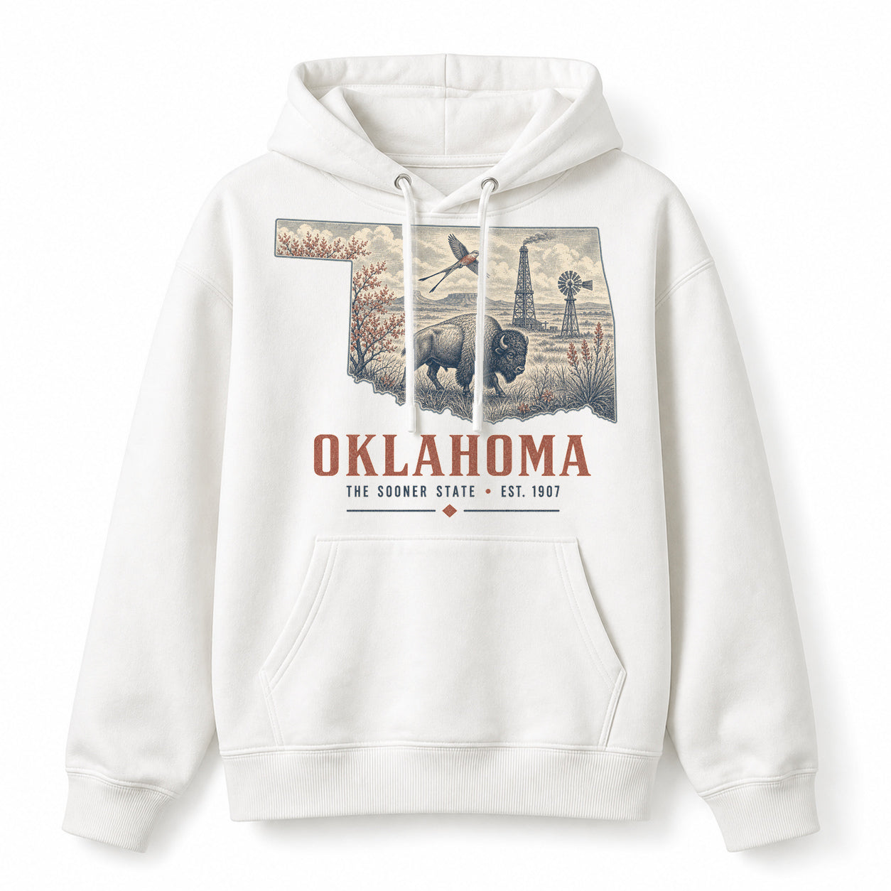 Vintage Oklahoma State Graphic Pullover Hoodie in White, front view on a white background
