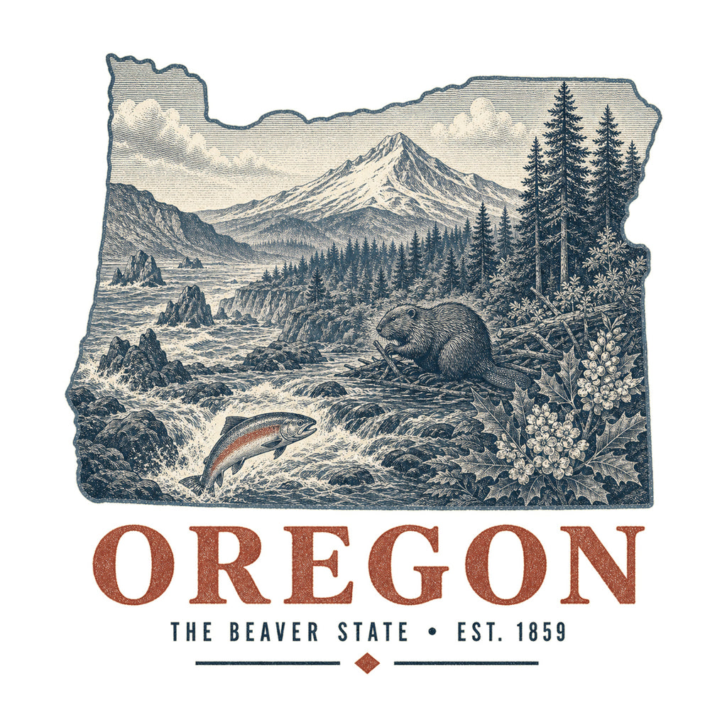 Oregon vintage state artwork on a white background