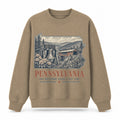 Vintage Pennsylvania State Graphic Crewneck Sweatshirt in Khaki, front view on a white background
