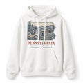 Vintage Pennsylvania State Graphic Pullover Hoodie in White, front view on a white background