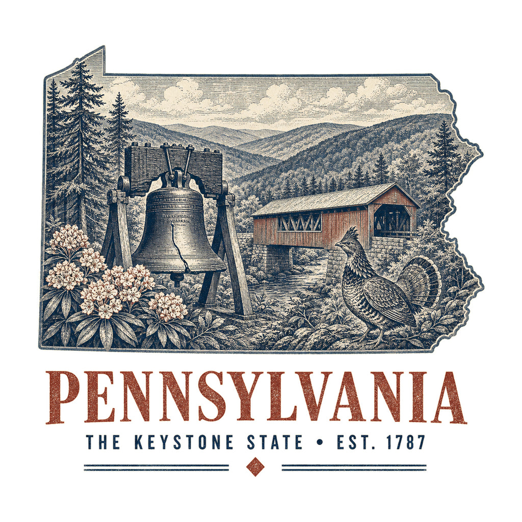 Pennsylvania vintage state artwork on a white background