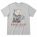 Vintage Rhode Island State Graphic T-Shirt in Heather Gray, front view on a white background