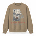 Vintage Rhode Island State Graphic Crewneck Sweatshirt in Khaki, front view on a white background