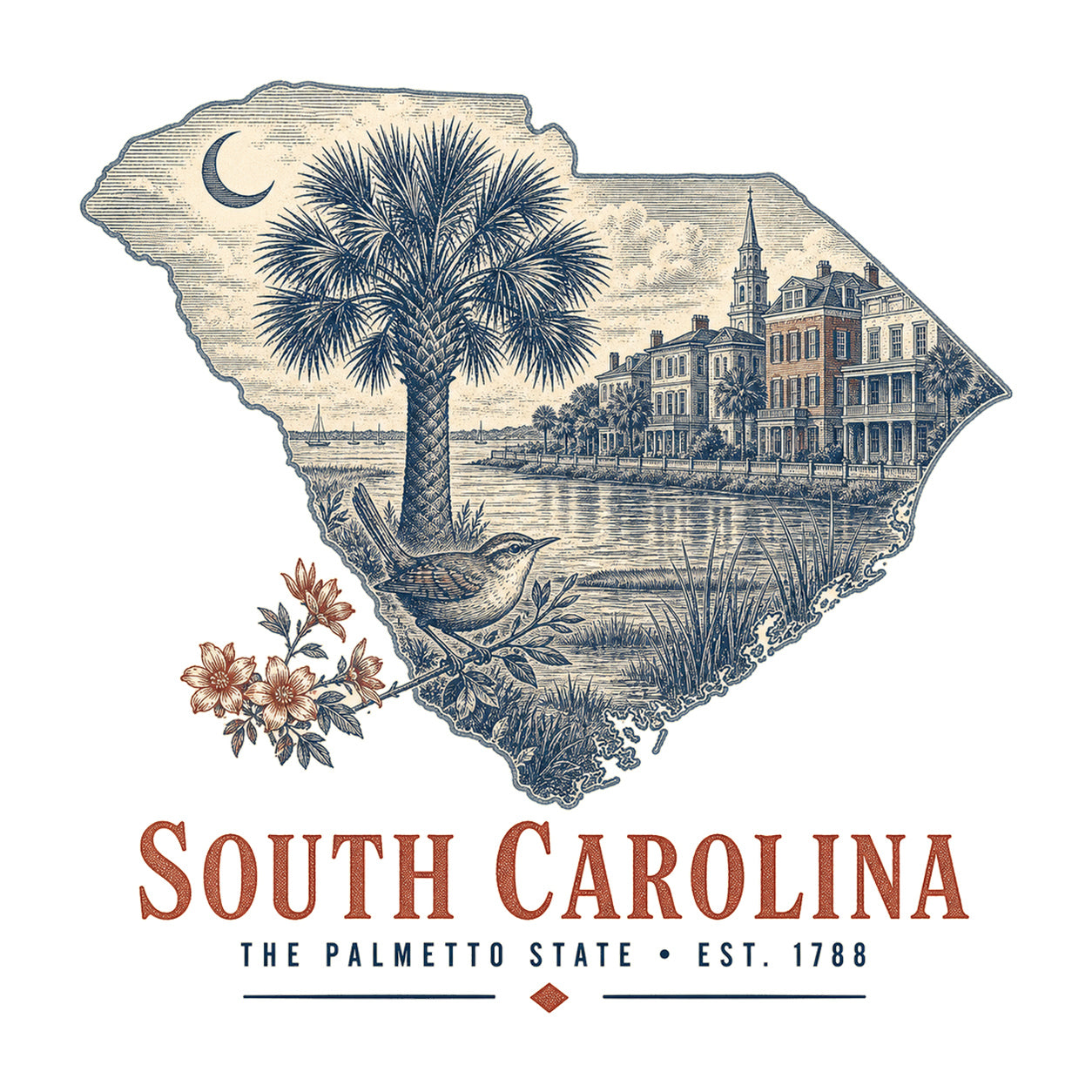South Carolina vintage state artwork on a white background