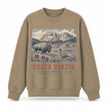 Vintage South Dakota State Graphic Crewneck Sweatshirt in Khaki, front view on a white background