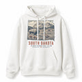 Vintage South Dakota State Graphic Pullover Hoodie in White, front view on a white background