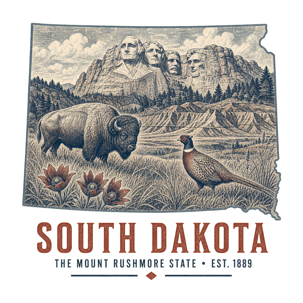 South Dakota vintage state artwork on a white background
