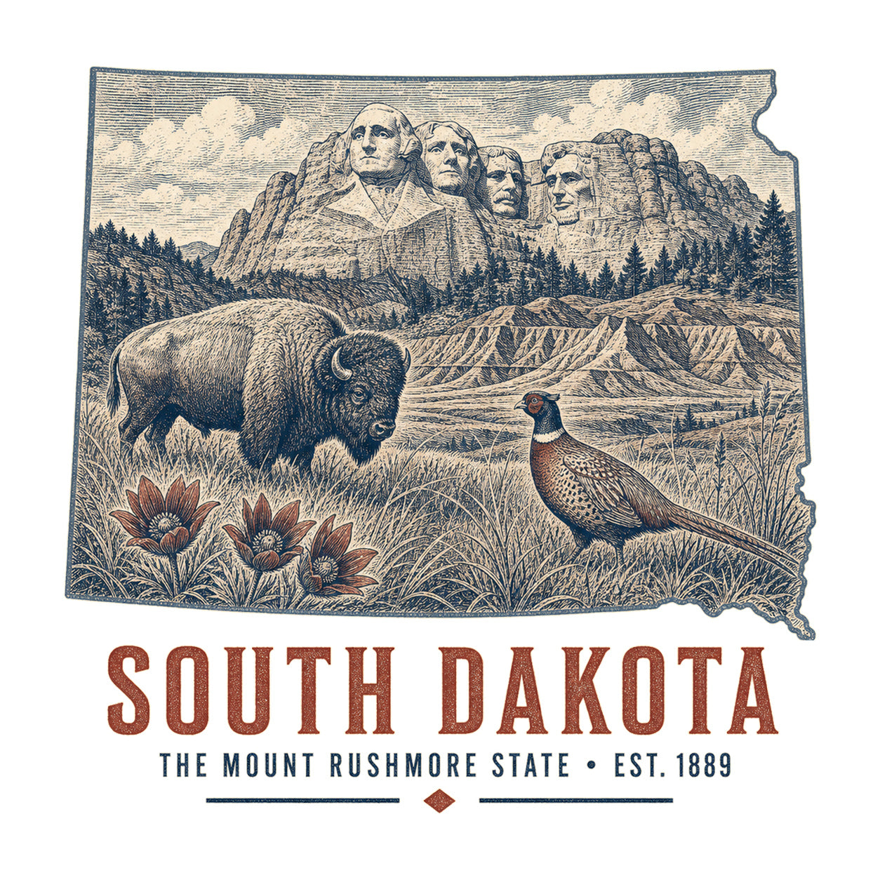 South Dakota vintage state artwork on a white background